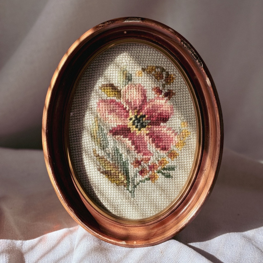 Floral Embroidery in Oval Frame